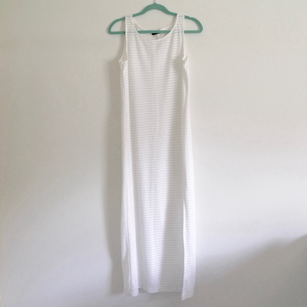 Vintage Sheer White Terry Cloth Maxi Dress S/M